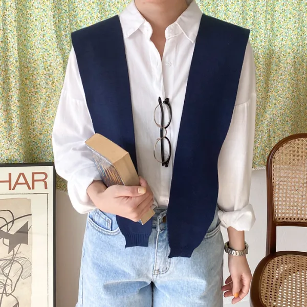 아모르데이 여성용 레이어드 르유케이프 페이크 숄 니트 가디건