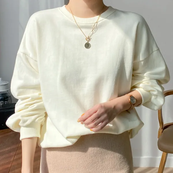 아모르데이 여성용 데일리 베이직 라운드넥 벌룬 쭈리 쿠쉬맨투맨 티셔츠