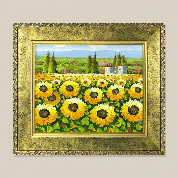 워너비아트 해바라기 전원풍경 유화그림 가로형 액자, 혼합색상