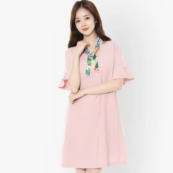 르샵 프릴소매 정장 원피스 스카프 세트