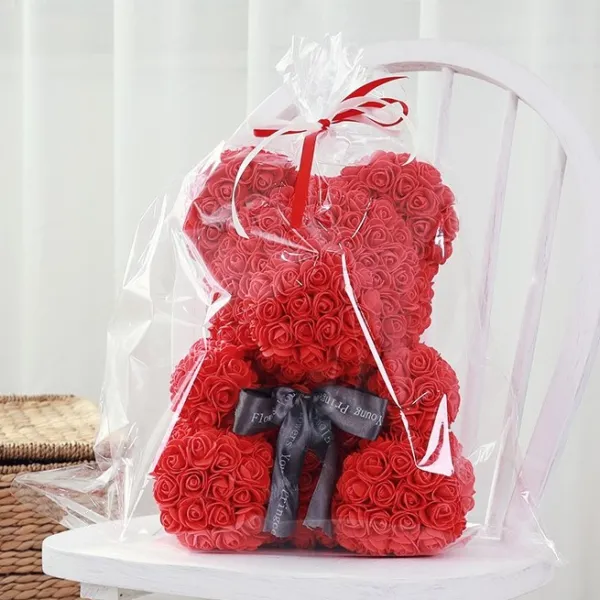이플린 조화 인테리어 로즈베어 장식 소품 + 리본포장 35cm 레드