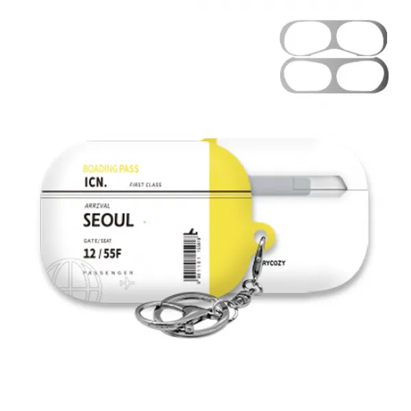 트라이코지 3D 곡면 에어팟 프로 하드 케이스 시즌 6 + 철가루 방지 스티커 + 고리, 단일상품, 06 에어플레인티켓 서울