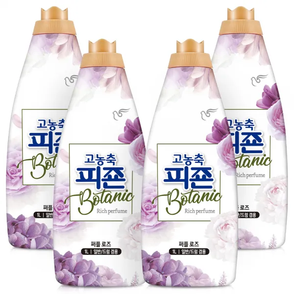 피죤 고농축 보타닉 섬유유연제 퍼플로즈 본품, 1L, 4개