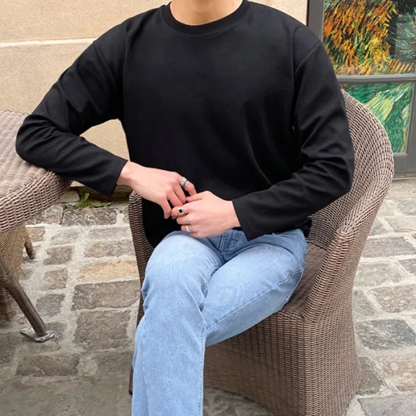 머시따 남성용 컬러 라운드 긴팔티