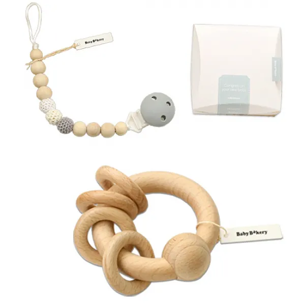 베이비베이커리 우드딸랑이 A 2종세트 베이지