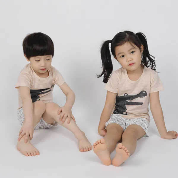 올챙이 아동용 크로커다일 5부 반팔 여름 실내복 상하세트