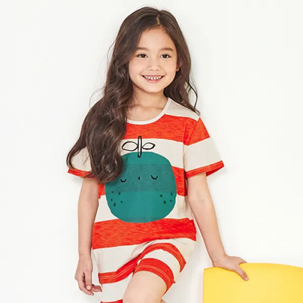 유니프랜드 아동용 오렌지 싱글슬럽 5부 내의 상하세트