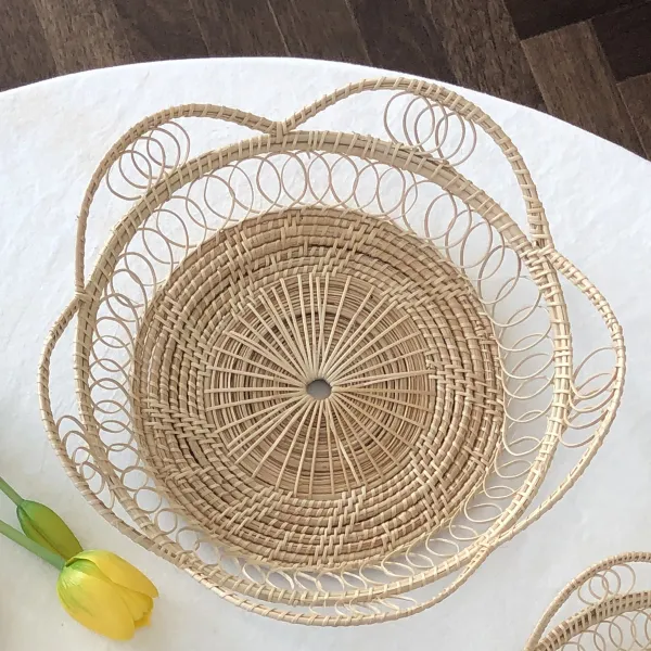 더반리빙 꽃모양 라탄 트레이 접시 바구니 별형 단일색상 1개