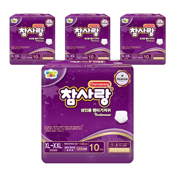 참사랑 남녀공용 팬티형 프리미엄 성인 팬티기저귀 특대-점보형, 10매입, 4팩