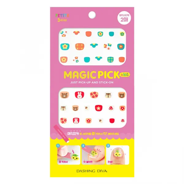 데싱디바 매직픽 쁘띠 어린이 매니큐어, 꽃동산 친구들, 1개