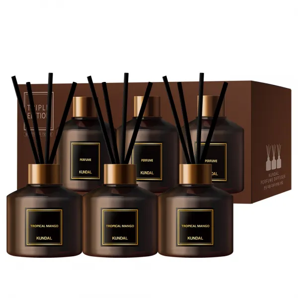 쿤달 퍼퓸 디퓨저 200ml 3개 + 섬유스틱 15개 세트, 트로피컬망고향
