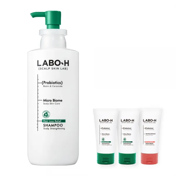 라보에이치 프로바이오틱스 탈모 증상 완화 샴푸 두피강화 400ml + 50ml x 2p + 트리트먼트 50ml 세트, 1세트
