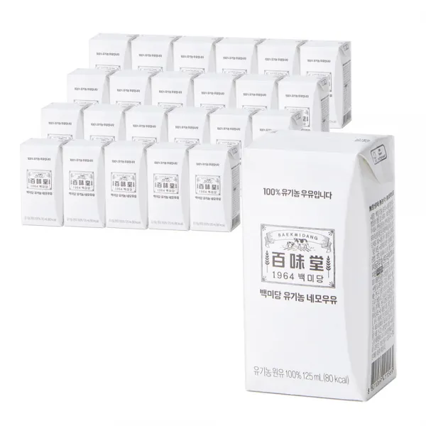 백미당 유기농 네모 우유, 125ml, 24개