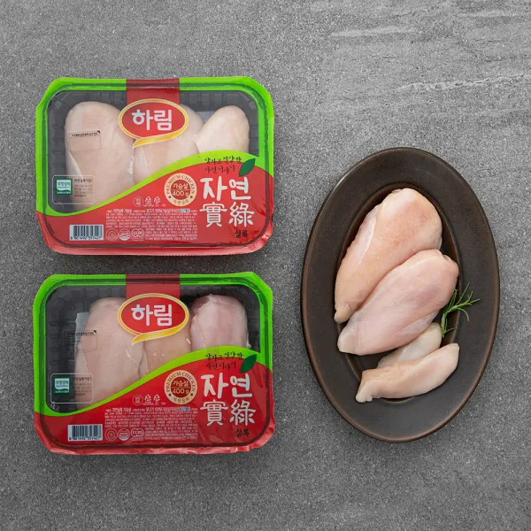하림 무항생제 인증 자연실록 닭가슴살 냉장 400g 2팩
