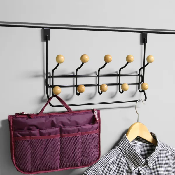 홈앤하우스 우드 오버더 도어훅 10구 블랙 + 우드 1개