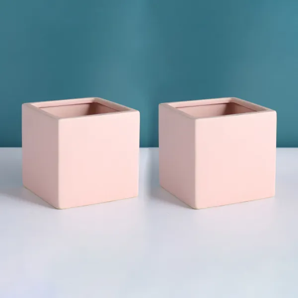 알럽홈 육면체 세라믹 베이직 화분 2p, 핑크