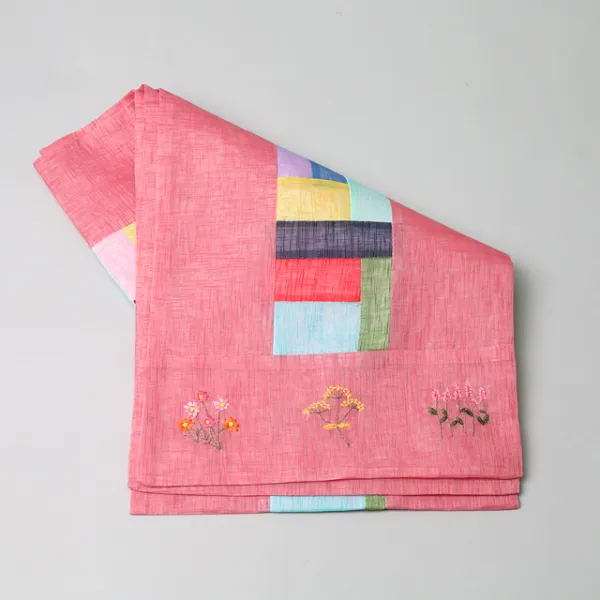 하율공방 고급 모시 전통 조각보 꽃자수 테이블러너, 인디핑크, 2m x 30.5cm
