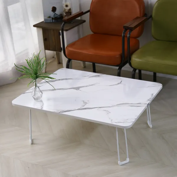 레몬트리 LPM 심플 라운드 접이식테이블 800 x 600 mm, 마블화이트