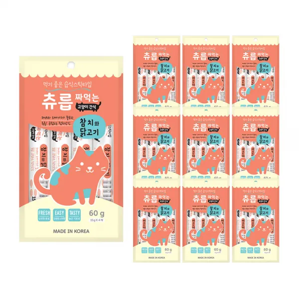 츄릅 짜먹는 고양이간식 스틱형 60g 참치 + 닭고기 혼합맛 10개