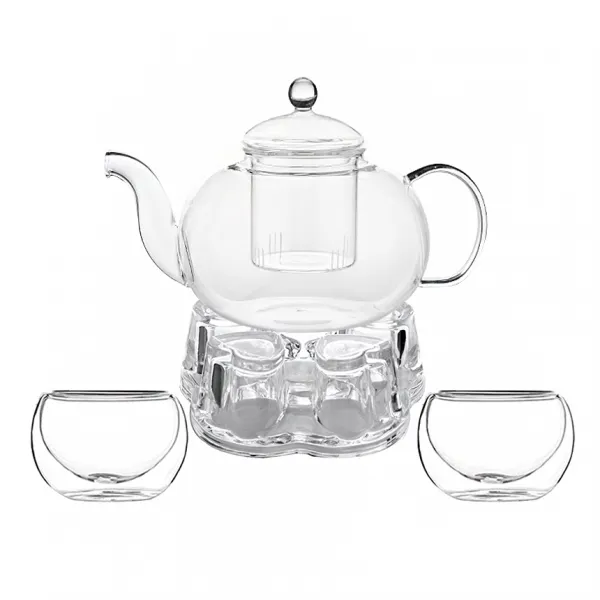 벨르디자인 아덴 내열유리 티포트 600ml + 티워머 + 이중잔 80ml x 2p, 단일색상