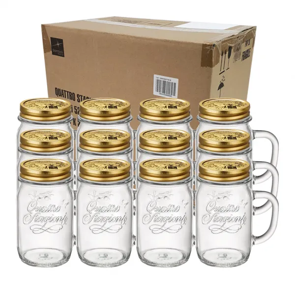 보르미올리 콰트로 스타지오니 핸들자 유리저장병 투명, 415ml, 12개