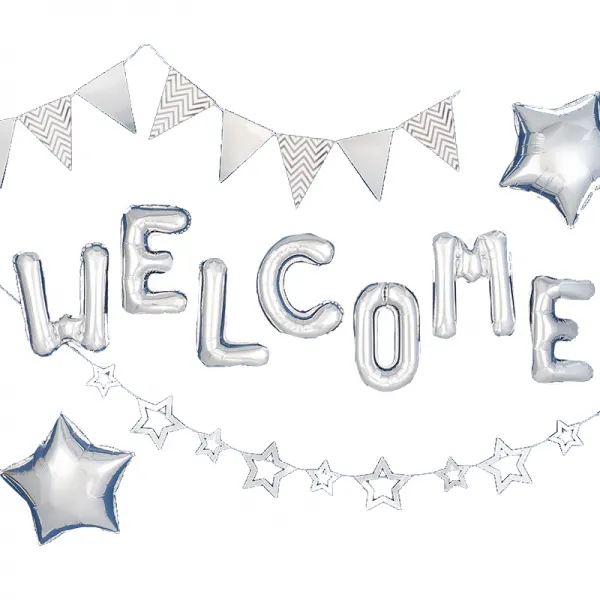 환영파티장식 풍선세트, 헤링본 스타 Welcome 실버, 1세트