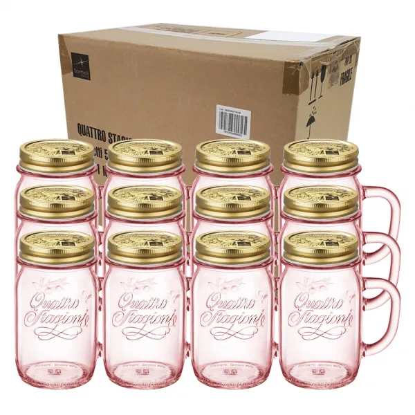 보르미올리 콰트로 스타지오니 핸들자 유리저장병 핑크, 415ml, 12개