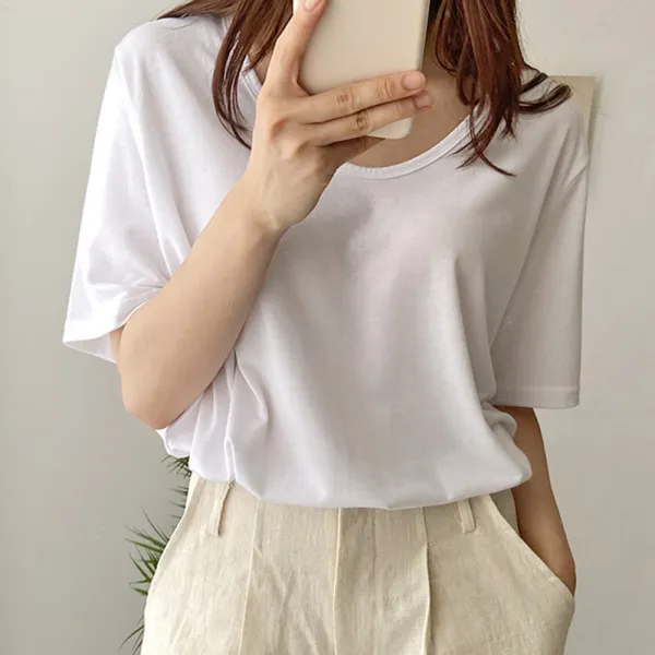 제이에이치스타일 여성용 타고나 에비드 유넥 반팔 티셔츠