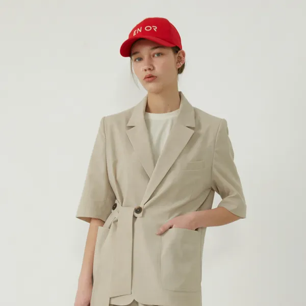 엔오르 여성용 벨티드 숏슬리브 체크자켓