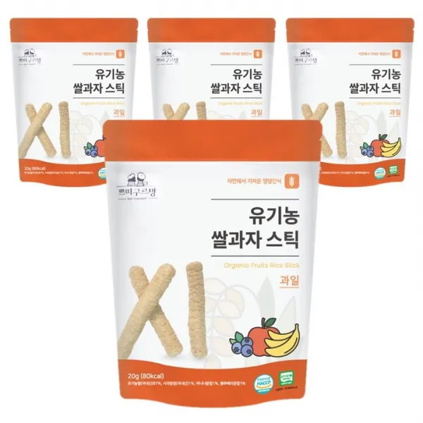 쁘띠구르망 유기농 쌀과자 스틱 20g, 과일, 4개