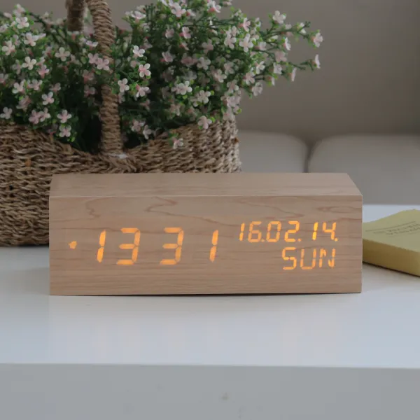 플라이토 우드 솔리드 데이트 LED 인테리어 탁상시계 + USB 아답터