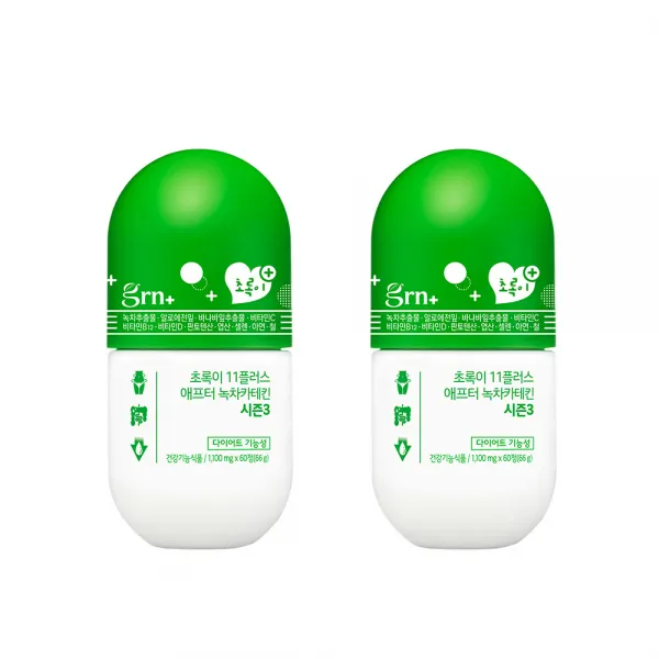 GRN 시즌3 업그레이드 초록이 11플러스 애프터 녹차카테킨 다이어트식품, 60개입, 2개