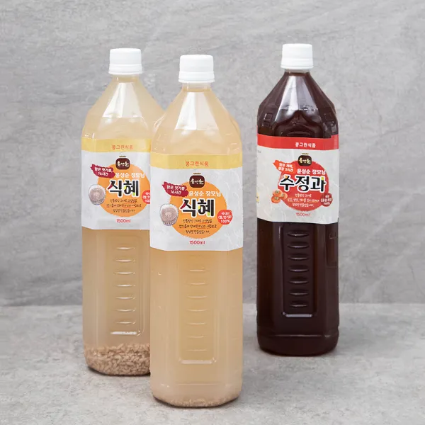 윤성순 맑은 엿기름 16시간 식혜 1500ml x 2p + 맑은 계피 생강 5시간 수정과 1500ml 세트, 1세트