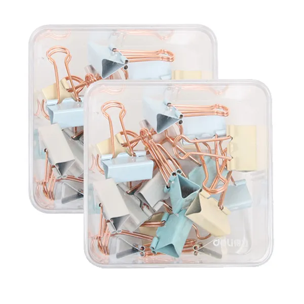 델리 골드 더블클립 집게 15p + 보관함 세트 C78202LF 파스텔, 3호(32mm), 2세트