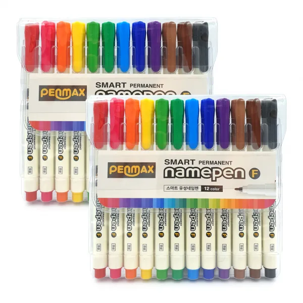 펜맥스 네임펜 12종 x 2p세트, 흑, 청, 적, 녹, 퍼플, 주황, 연두, 하늘, 분홍, 노랑, 갈색, 연갈색, 1세트