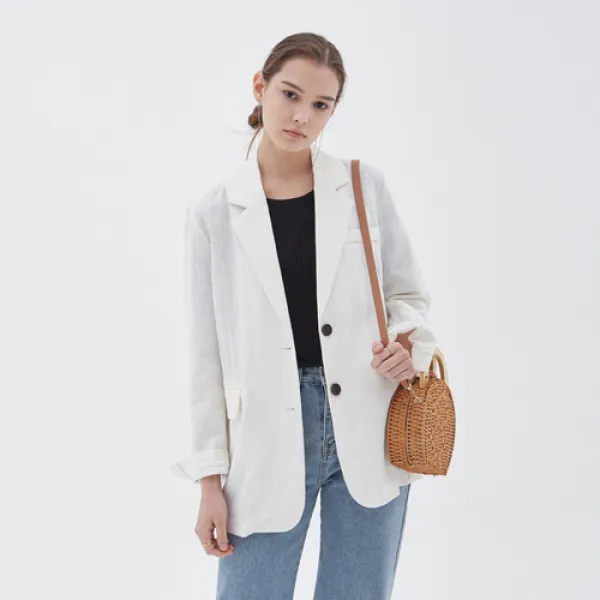 로에일 여성용 루즈핏 린넨 자켓