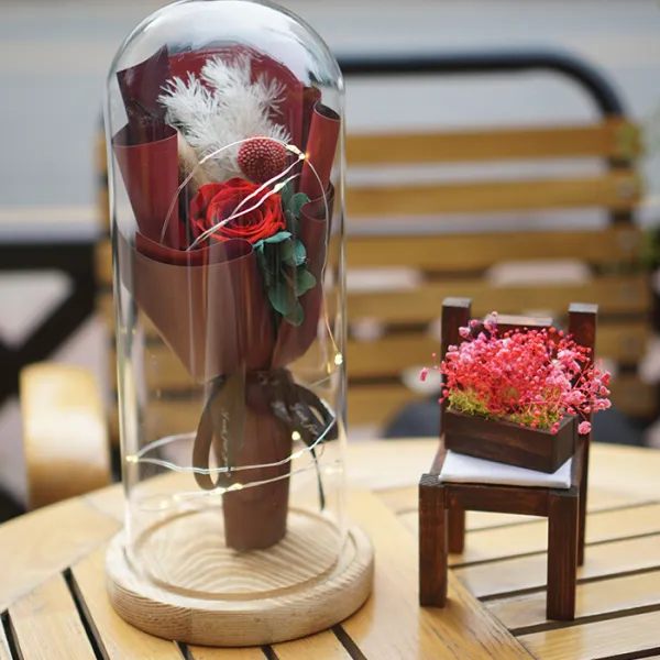 장미 유리돔 무드등 레드