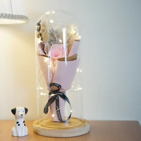장미 유리돔 무드등 핑크