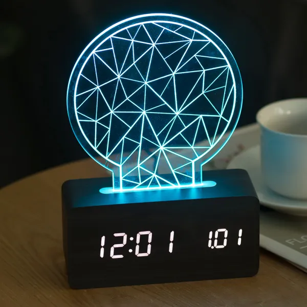 플라이토 우드 로맨틱 무드등 인테리어 LED 탁상시계 전구, 블랙