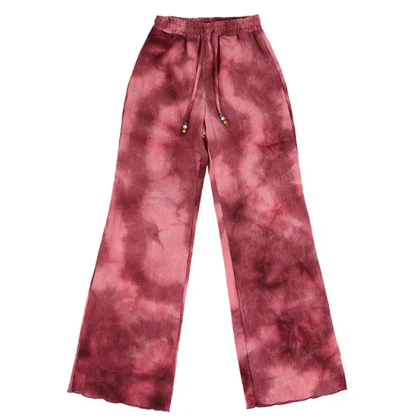 러닝하이 여성용 타이다이 플리티드 와이드 팬츠