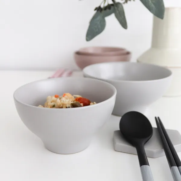 김성훈도자기 시그니처매트 한식 공기대접 2인 세트 라이트그레이 인디핑크 밥공기 2p + 국공기 2p