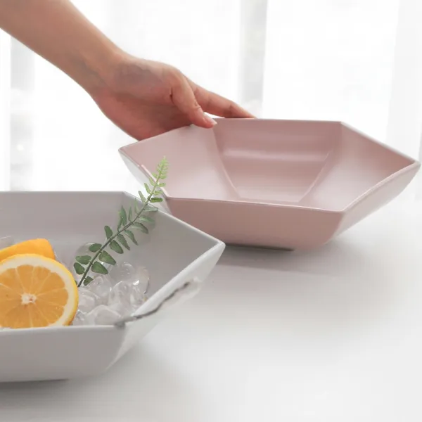 김성훈도자기 시그니처매트 육각 샐러드볼 L 라이트그레이 인디핑크 2개