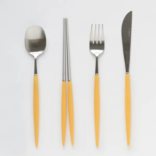 제이테이블 소소 망고 실버 커트러리 디너 4종 1인 세트 선샤인 숟가락 + 젓가락 + 디너포크 + 디너나이프