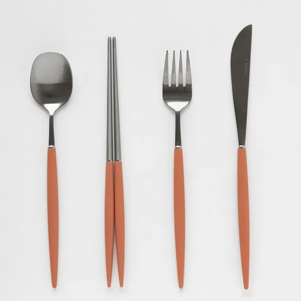 제이테이블 소소 망고 실버 커트러리 디너 4종 1인 세트 브릭 숟가락 + 젓가락 + 디너포크 + 디너나이프