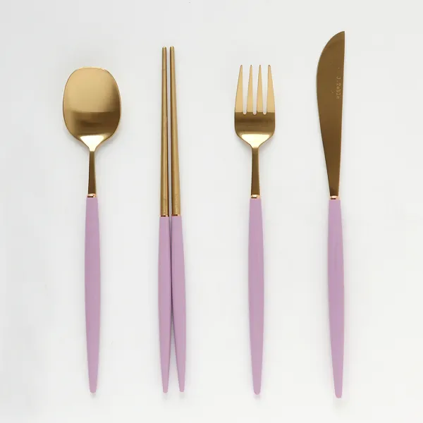 제이테이블 소소 망고 골드 커트러리 디너 4종 1인세트 라일락 숟가락 + 젓가락 + 디너포크 + 디너나이프