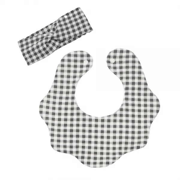 유아 체크턱받이 + 꼬임밴드 세트 검정 1세트