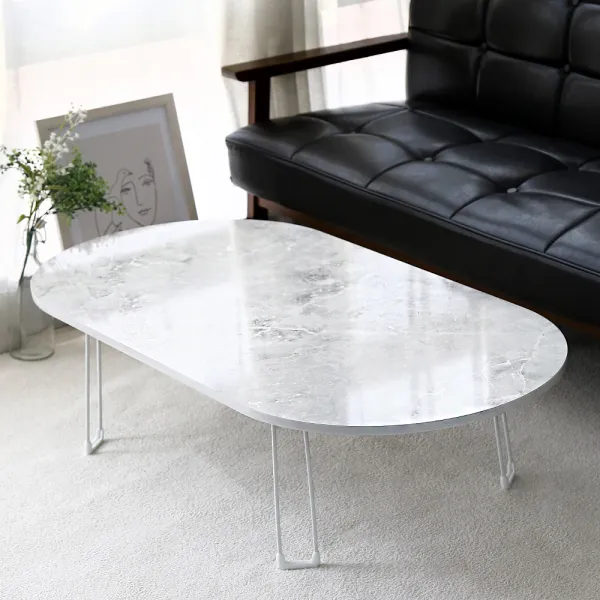 벨라홈 LPM 샤르망 타원형 접이식테이블 1200 x 600 mm, 마블클래식, 1개