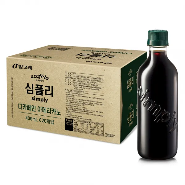 아카페라 심플리 디카페인 아메리카노 커피, 400ml, 20개