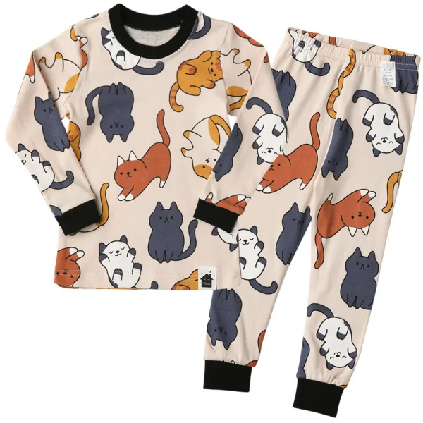 아동용 야옹 친구들 오가닉 내의 상하 세트