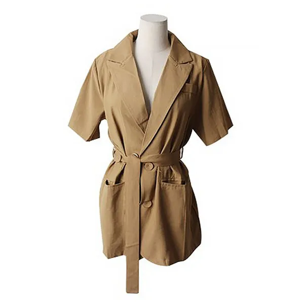 여성용 여름 투엘브 버튼스트랩 투버튼 카라 반팔 자켓